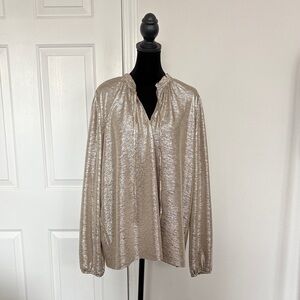 LOFT NWOT Metallic Shimmering Tie Neck Blouse